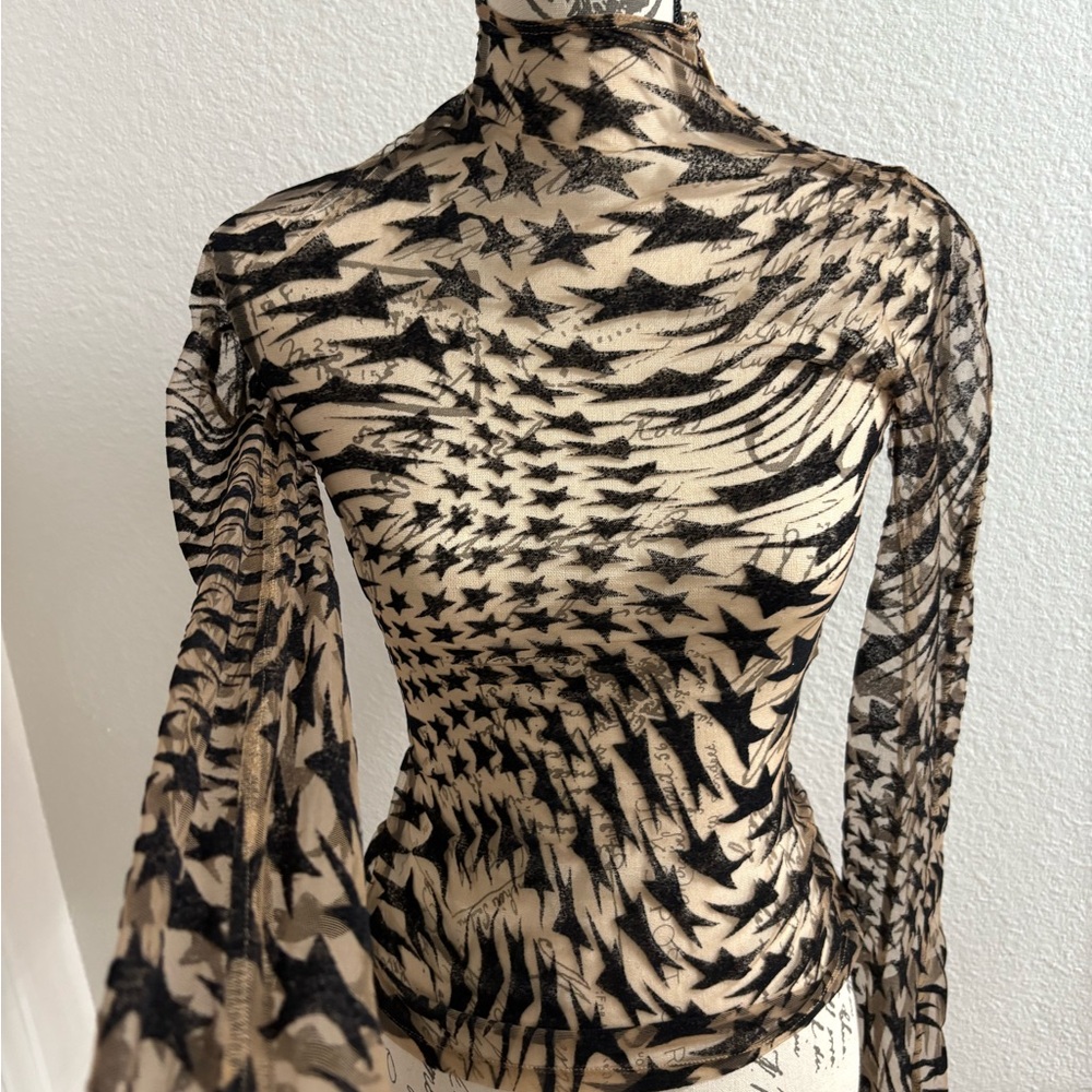 Mugler Beige and Black Patterned Top